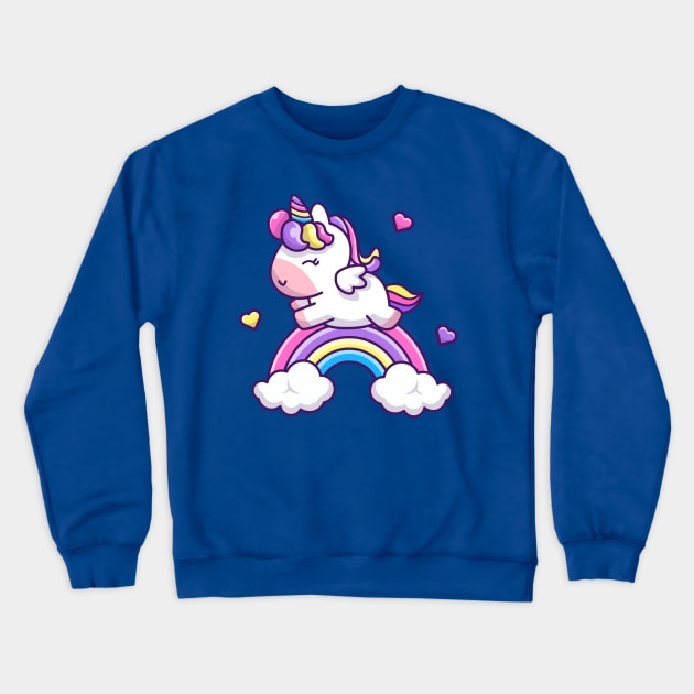 Cute Unicorn With Rainbow Cartoon Crewneck Sweatshirt by Catalyst Labs